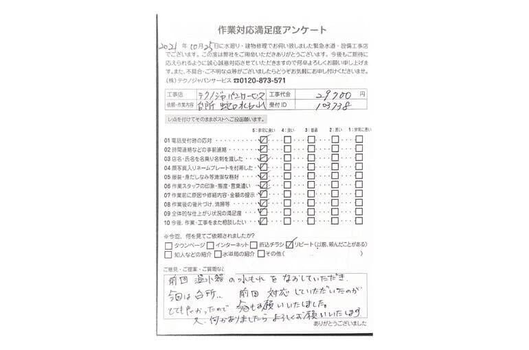 台所の蛇口水漏れの対応と評価